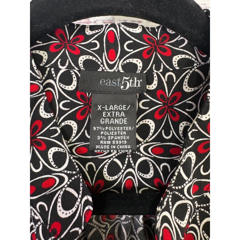 East 5th Womens XL Red Black White Geometric Floral Button Down Blouse - Picture 3 of 11
